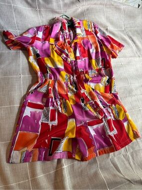 Vintage Women’s Multicolor Abstract Print Romper, Festival, 80s-90s